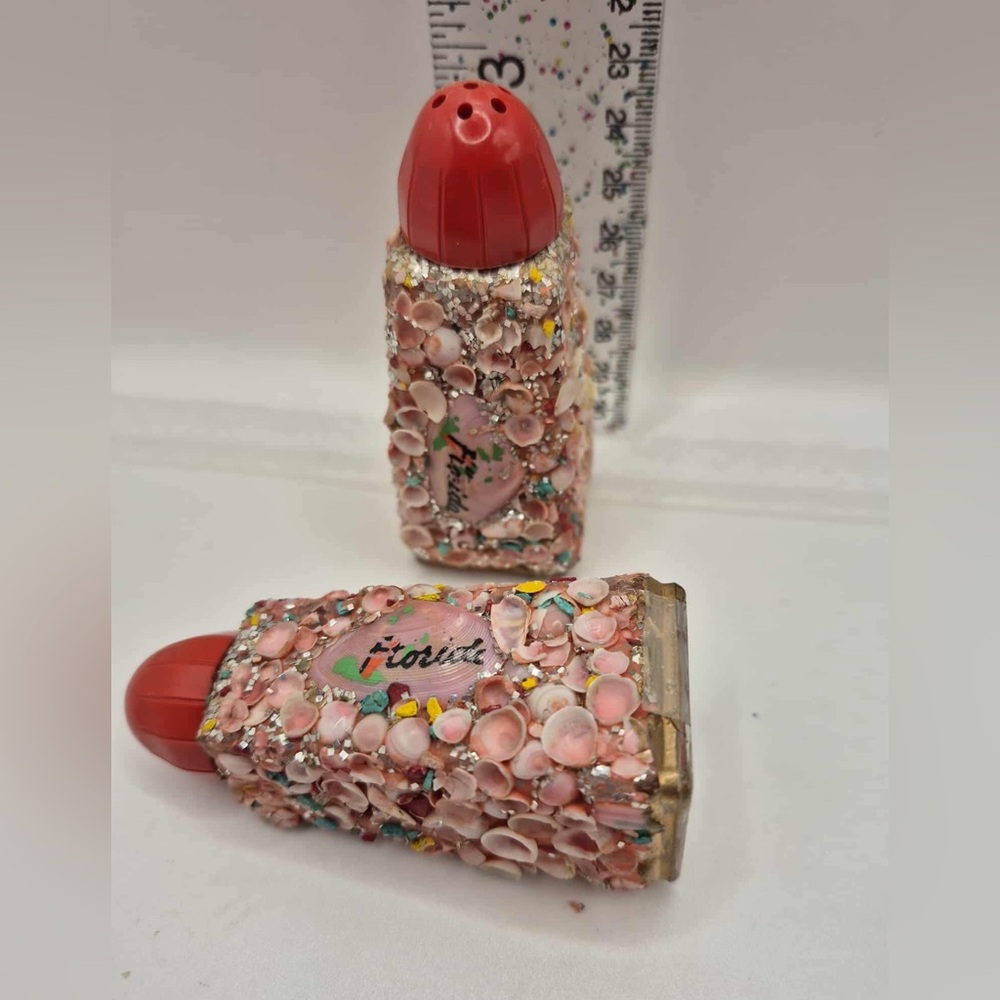 Retro Pink Salt & Pepper Shakers Kitschy Beach House Decor - Real Florida Shells